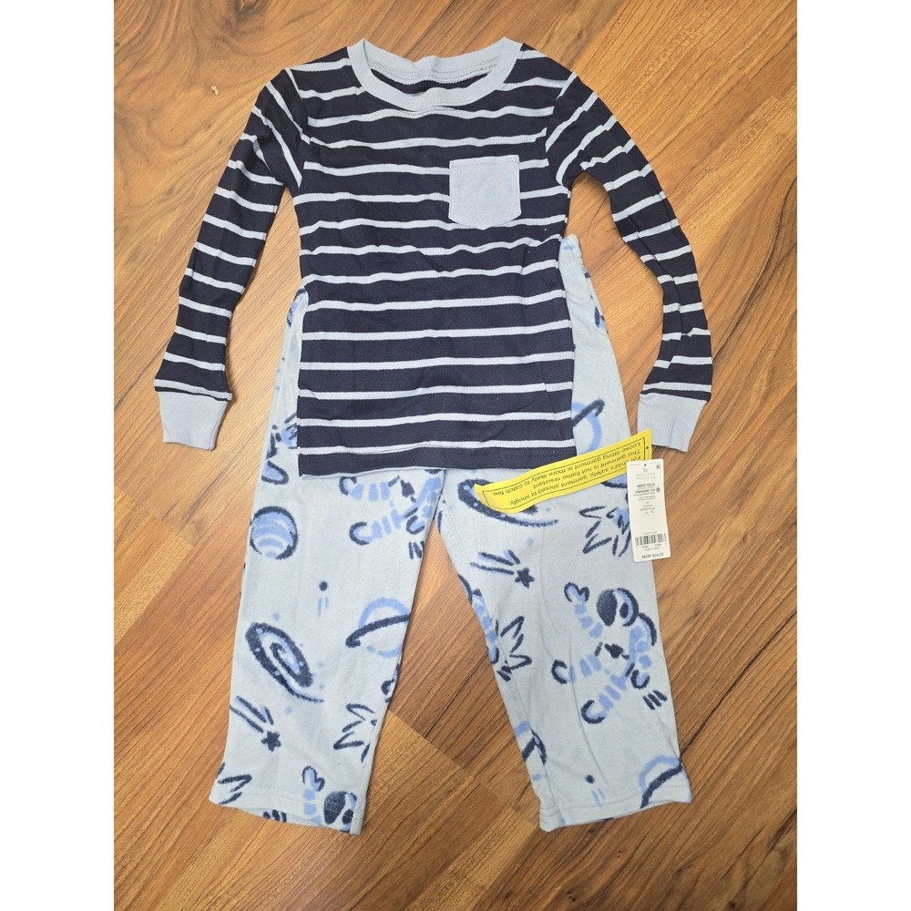 Carters Kids Pajamas 3T Blue Space Astronaut Fleece Long Sleeve 2pc Set NEW